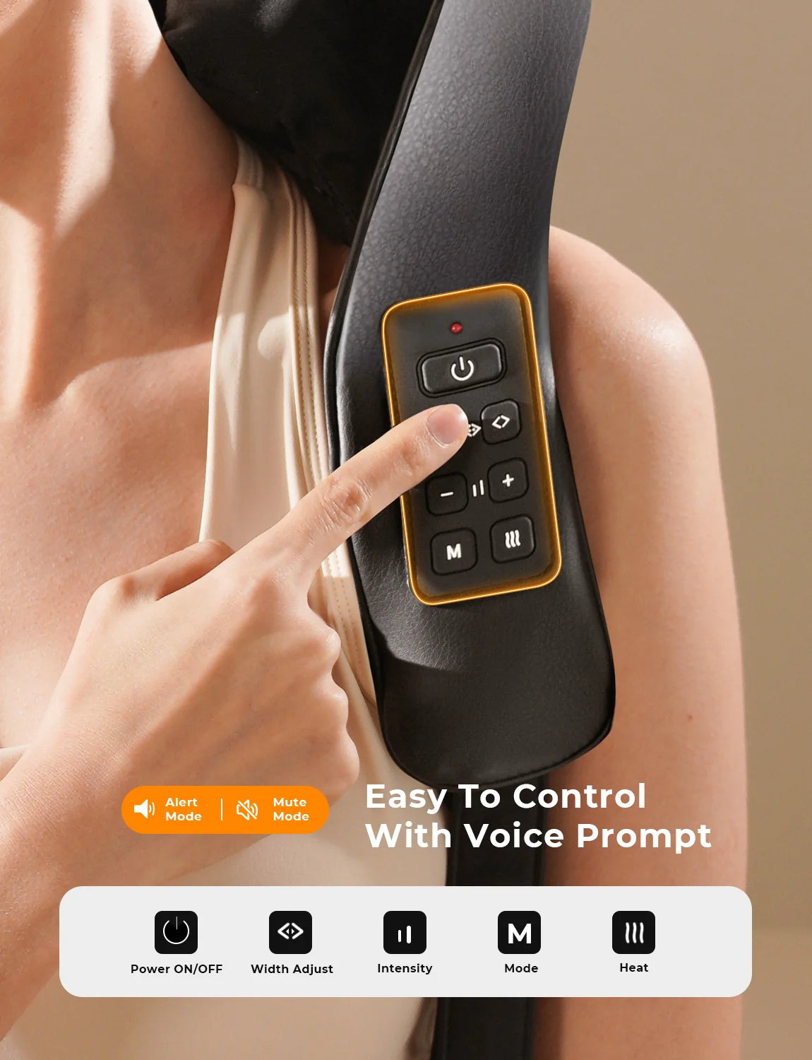 The massager in use, showing node placement across the neck-to-shoulder run
