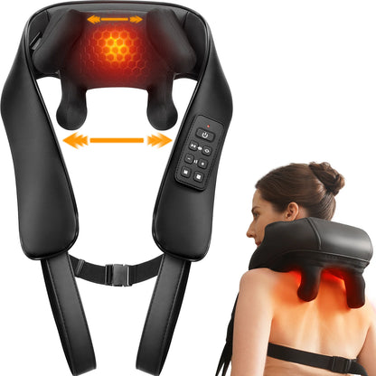 The massager shown from a second angle, showing the extra-wide frame and shoulder arms